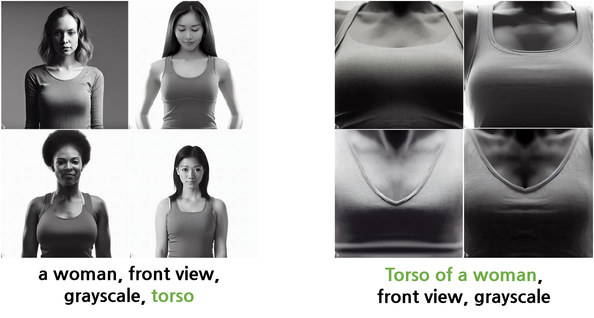여성 torso의 prompt별 비교. 클릭하면 커집니다.