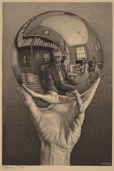 M. C. Escher, "Hand with Reflecting Sphere", Lithography (1935)