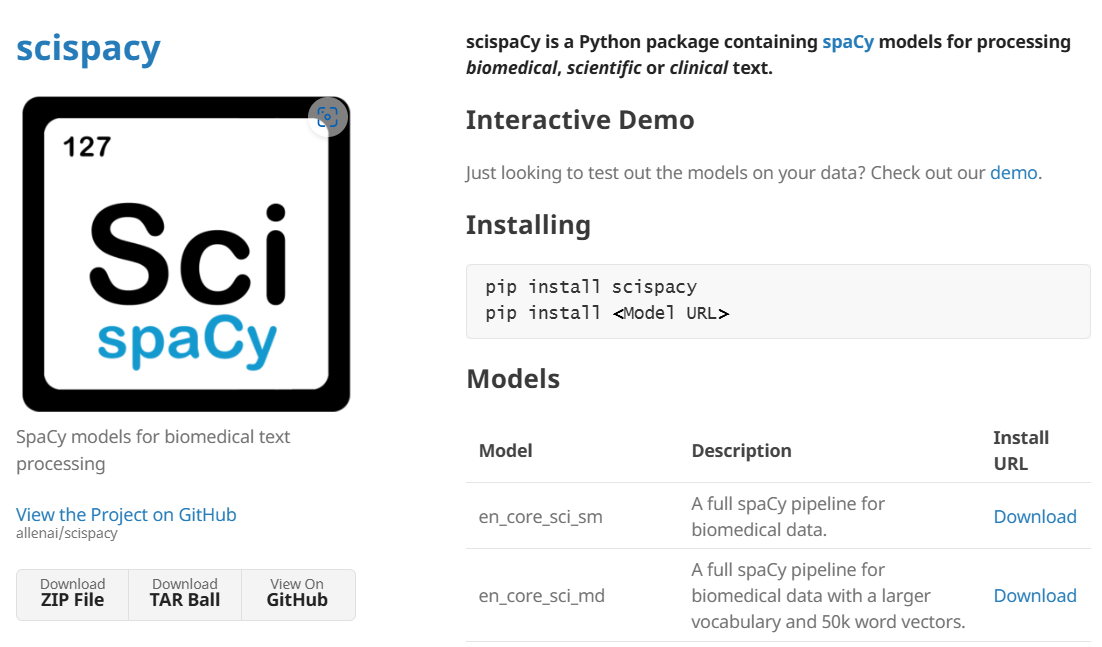 SciSpacy: https://allenai.github.io/scispacy/